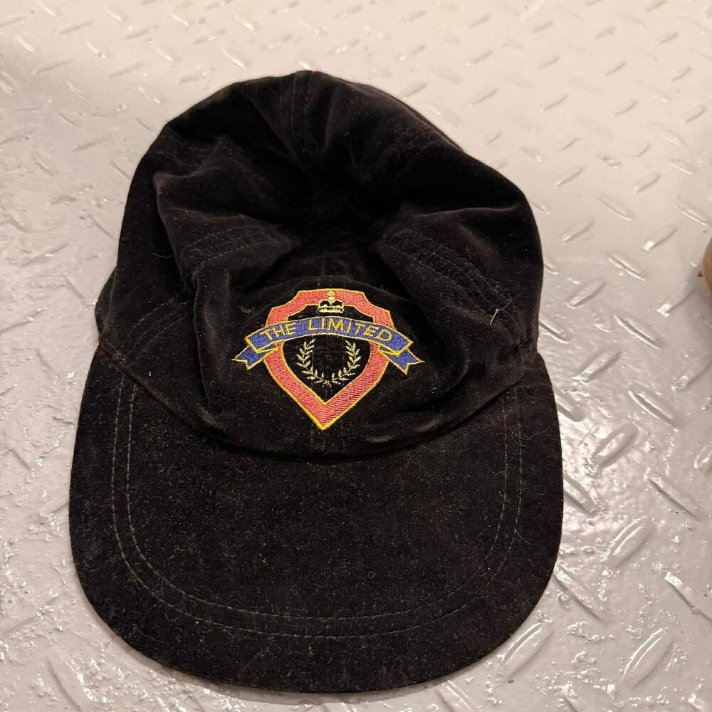 VTG 90s The Limited Velvet Crest Logo Baseball Hat Black Gold Embroidered Cap